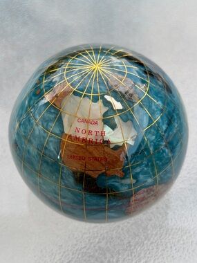 Alexander Kalifano Bahama Blue Inlaid Gemstone Continents Globe Paperweight